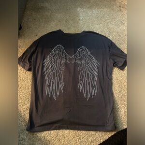 SHEIN Charcoal Tee W Rhinestone Wings